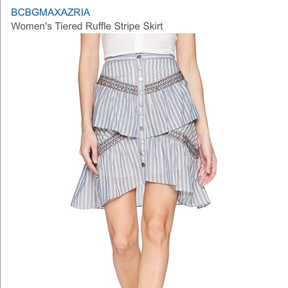 BCBGMAXAZRIA  Tiered Ruffle Stripe Skirt NWT - Picture 4 of 5